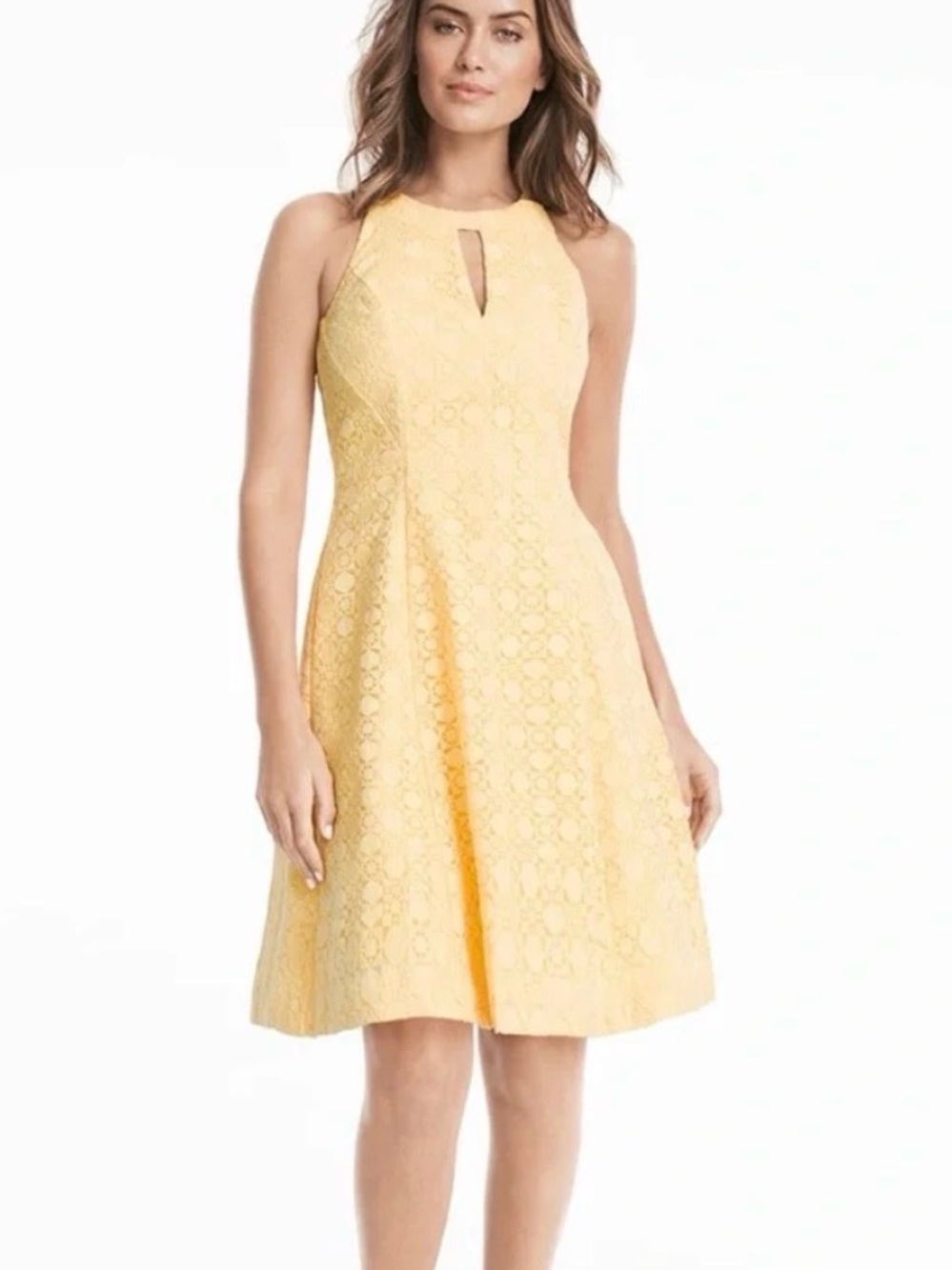 White House Black Market Yellow Lace A-Line Dress size 8 excellent condition